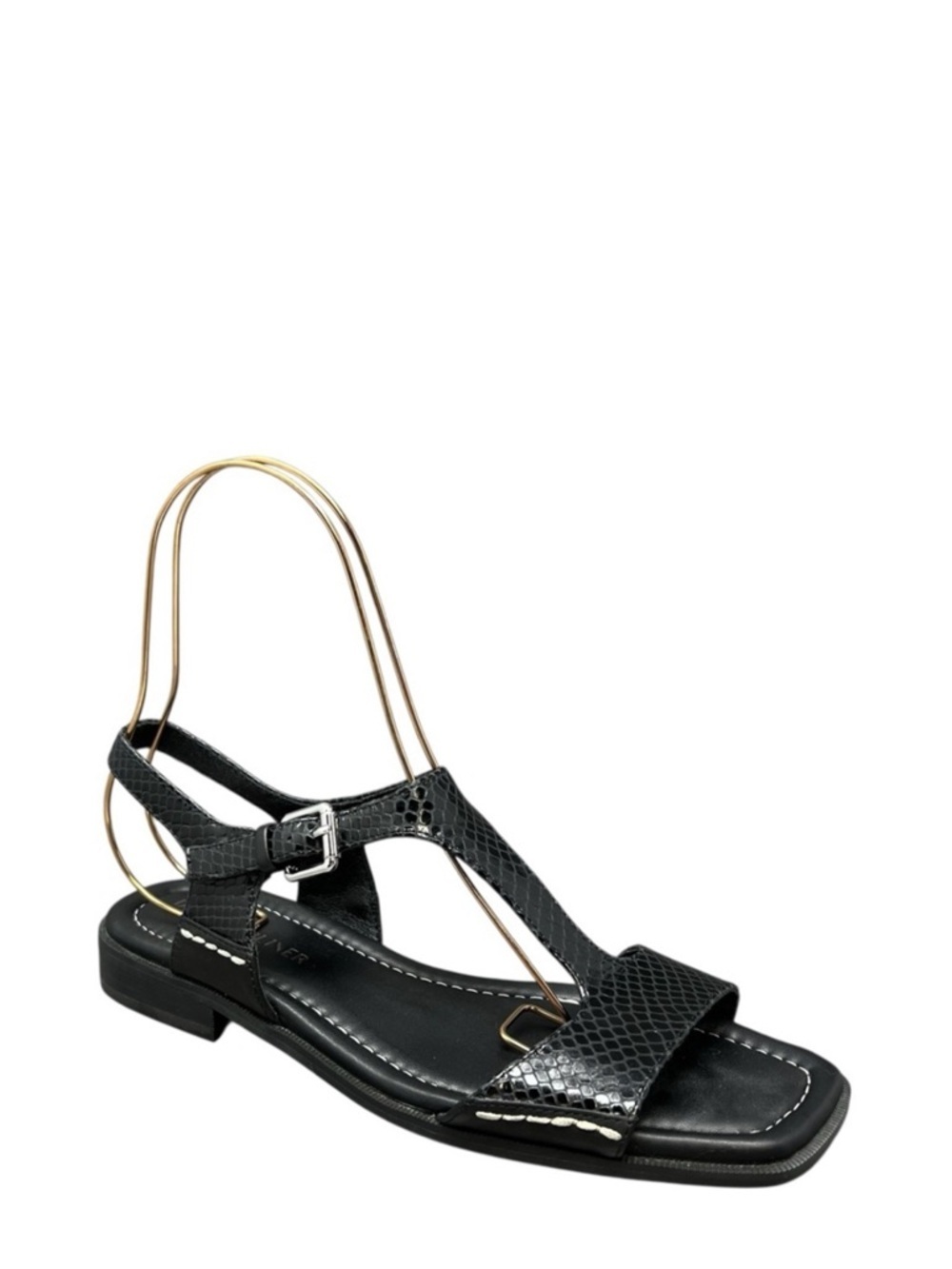 NEW Donald J Pliner Driaus T-Strap Sandals Black Leather Size 9 Snake Embssd New